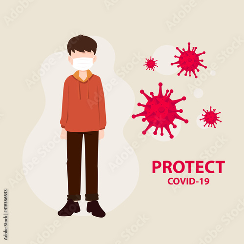 vector illustration novel coronavirus 2019-nCoV. wuhan virus china. people wearing face mask. corona virus quarantine. coronavirus outbreak concept. coronavirus attack concept. people defend virus.