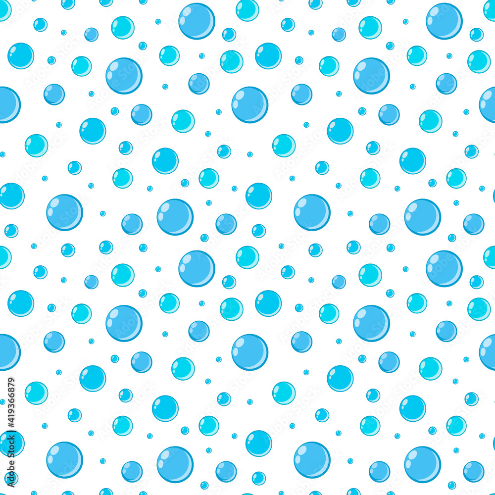 Vector seamless pattern from volumetric sea bubbles on a white background.