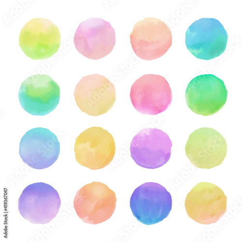 Circle shape ombre pastel color backgrounds set. for label, tag, logo background. gradation watercolour style.