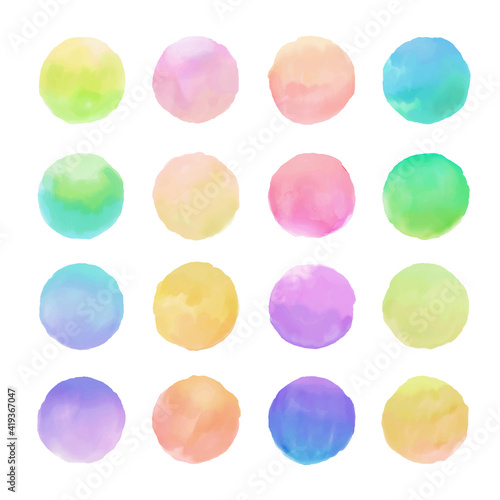 Circle shape ombre pastel color backgrounds set.  for label, tag, logo background. gradation watercolour style.