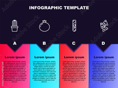 Set line Cactus or succulent in pot, Tomato, Cigar and Nachos. Business infographic template. Vector.