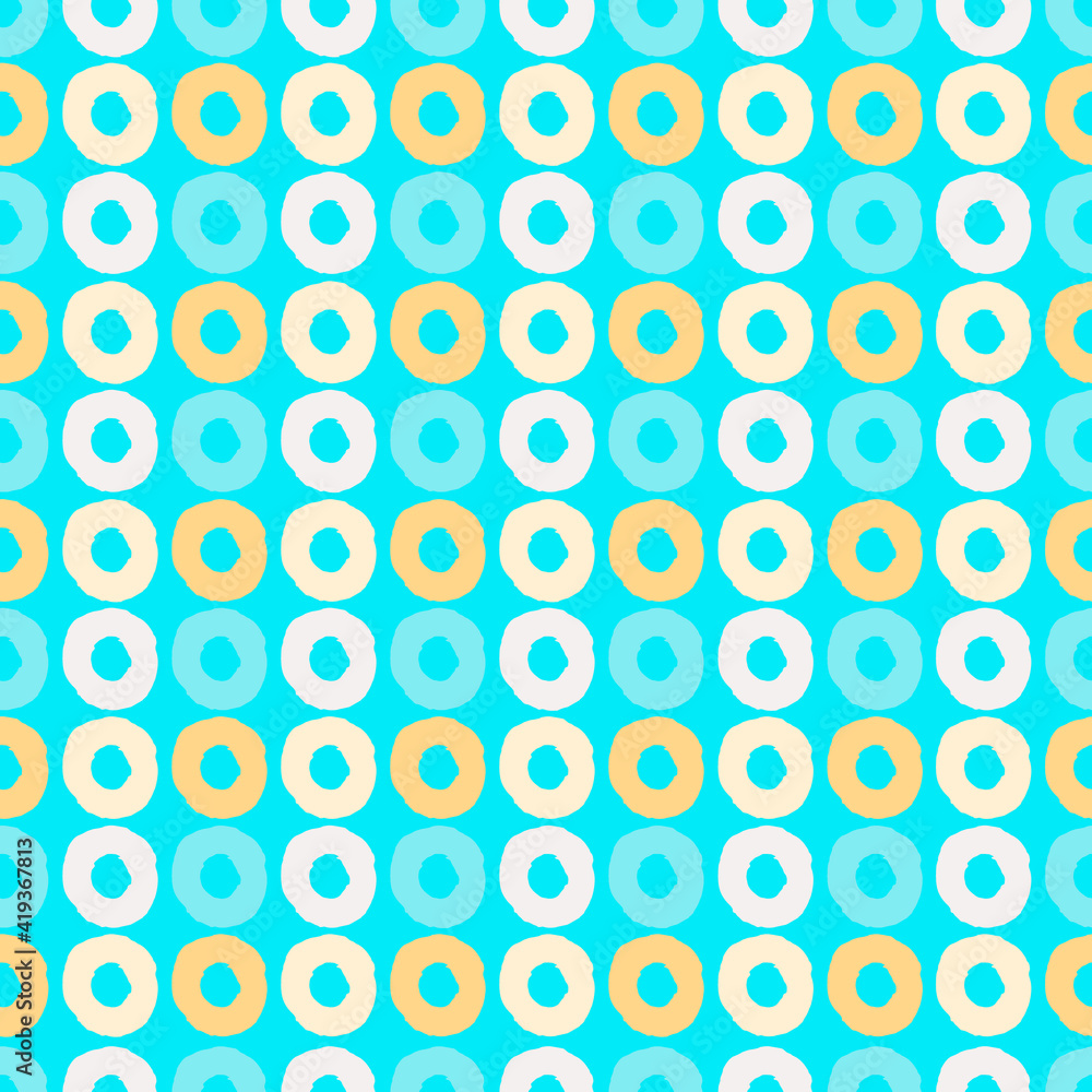 Seamless geometric pattern with hand drawn uneven multicolored circles for wrapping paper design, surface design and other design projects