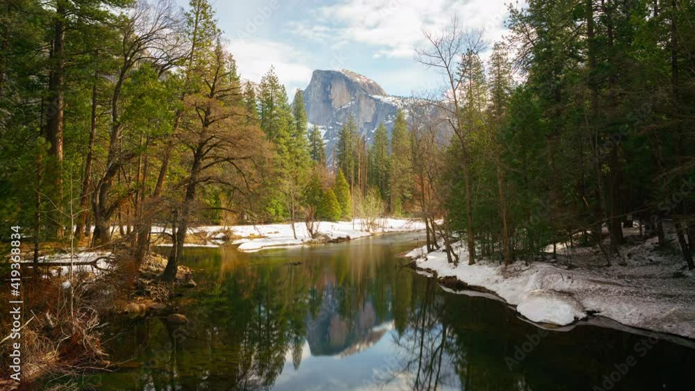 Time lapse of Half Dome reflected in Merced River in Yosemite National Park, California Time lapse of Half Dome reflected in Merced River in Yosemite National Park, California