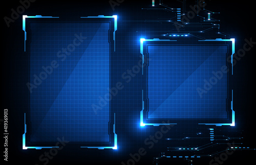 abstract futuristic background of blue glowing technology sci fi frame hud ui