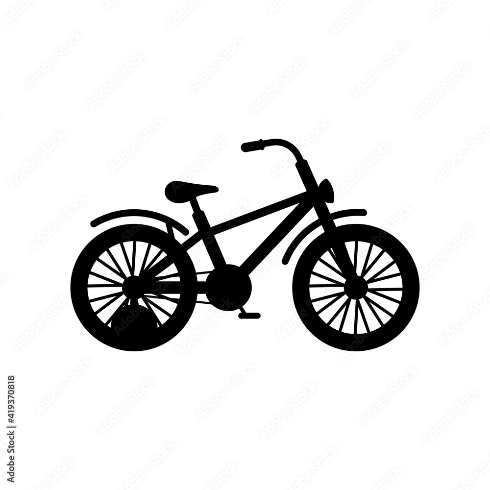 Bike icon. Kids bicycle silhouette. Child bike black shape. Vector illustration isolated on white