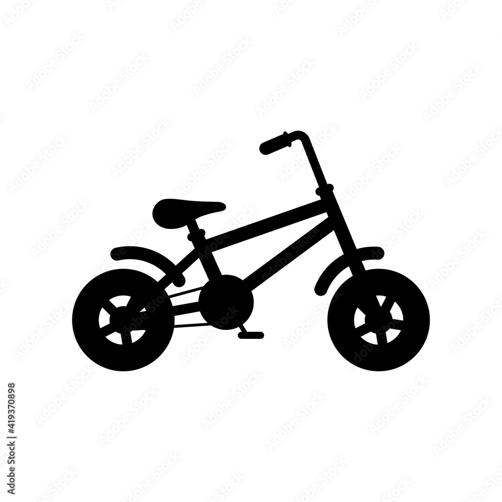 Bike icon. Kids bicycle silhouette. Child bike black shape. Vector illustration isolated on white Bike icon. Kids bicycle silhouette. Child bike black shape. Vector illustration isolated on white