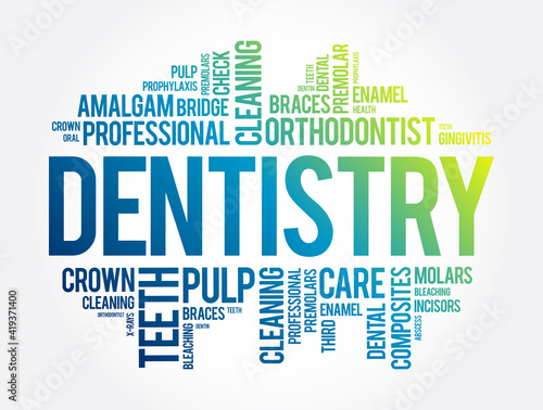 Dentistry word cloud collage, health concept background