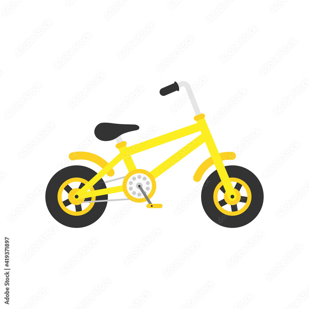Bike kids icon. Bicycle colorful symbol. Yellow child bike sign. Vector illustration isolated on white Bike kids icon. Bicycle colorful symbol. Yellow child bike sign. Vector illustration isolated on white