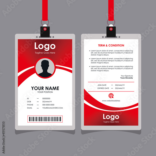 Simple Red Smooth Curvy Id Card Design with Blurry Mesh Background Element, Professional Identity Card Template Vector for Employee and Others