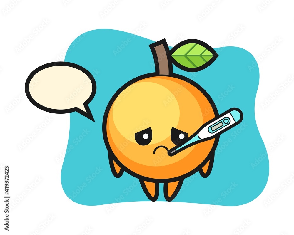 Orange fruit cartoon with fever condition Orange fruit cartoon with fever condition