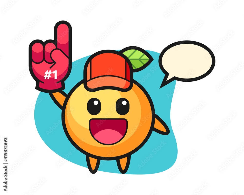Orange fruit cartoon with number 1 fans glove Orange fruit cartoon with number 1 fans glove