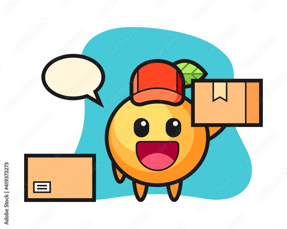 Fototapeta premium Orange fruit cartoon as a courier