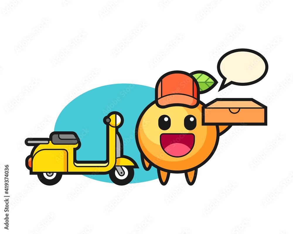 Orange fruit cartoon as a pizza deliveryman
