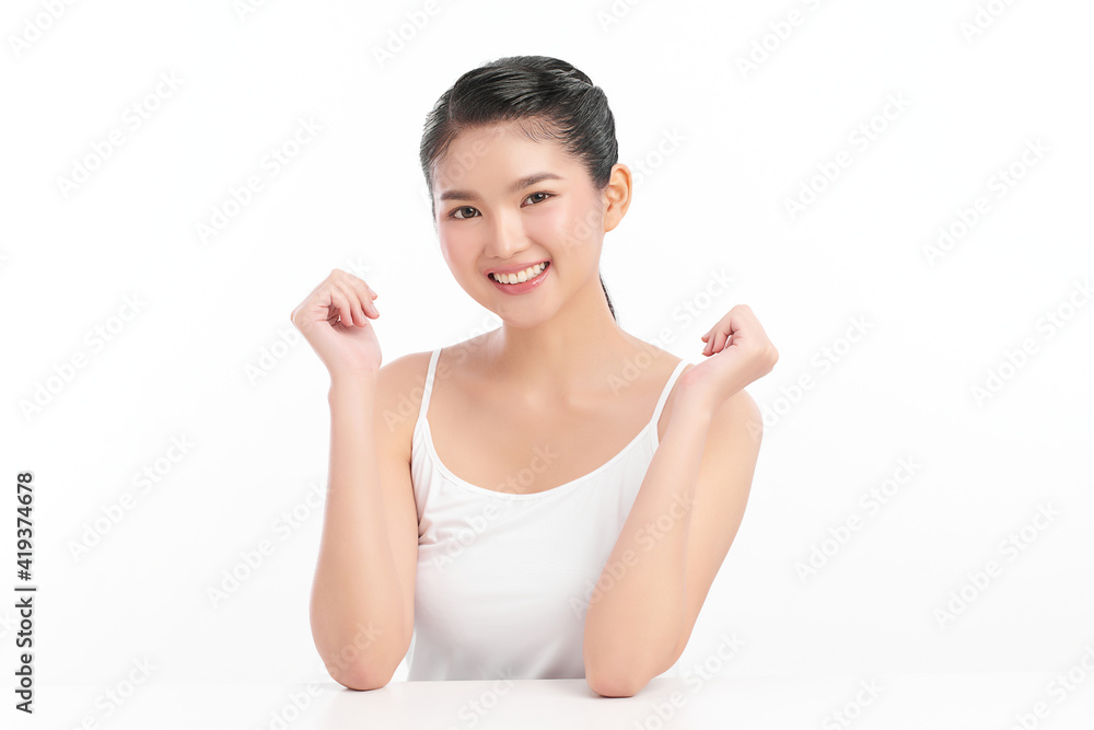 Beautiful young asian woman with clean fresh skin on white background, Face care, Facial treatment, Cosmetology, beauty and spa, Asian women portrait Beautiful young asian woman with clean fresh skin on white background, Face care, Facial treatment, Cosmetology, beauty and spa, Asian women portrait