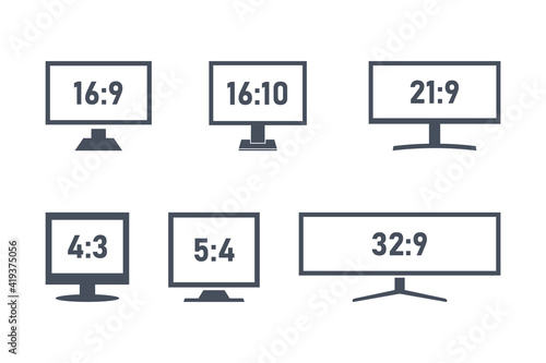 Aspect ratio size icon set, standart and widescreen monitors or tv signs