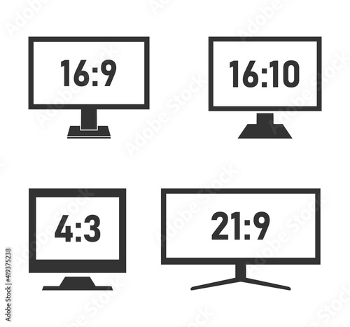 Monitor aspect ratio size, computer or tv display aspect ratio symbols set