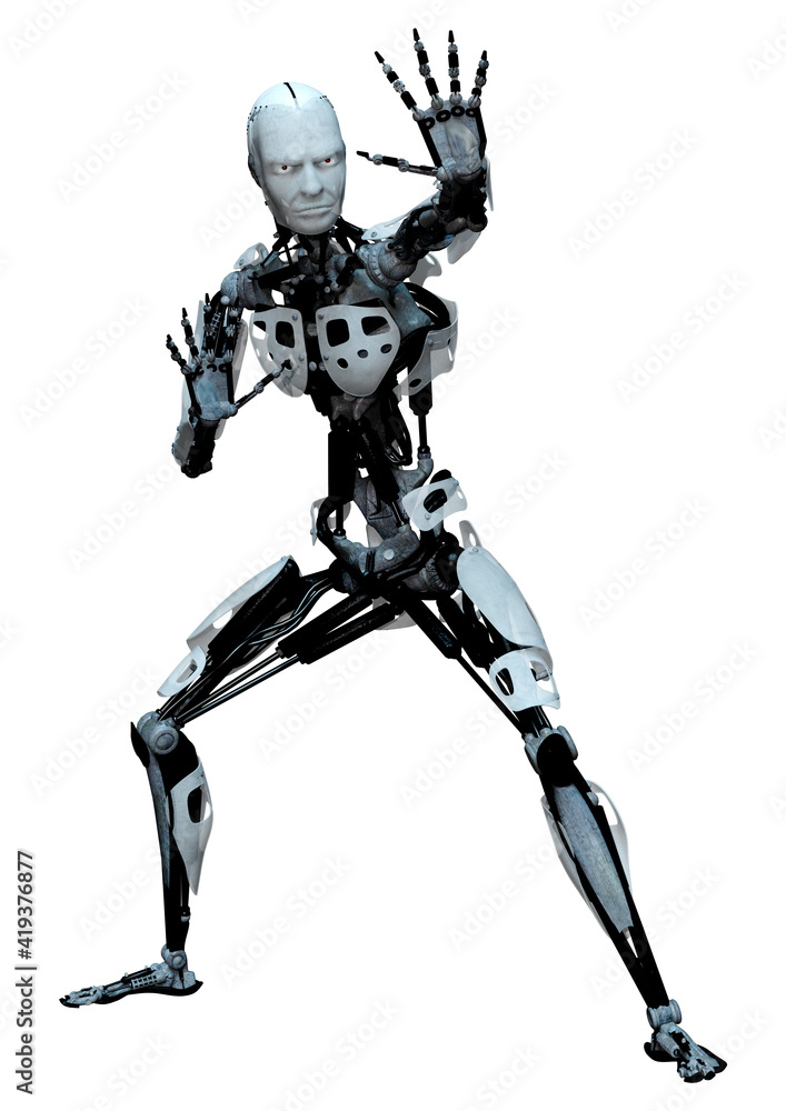 3D Rendering Male Robot on White 3D Rendering Male Robot on White