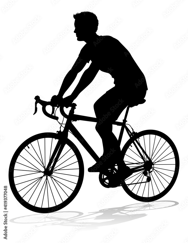 Fototapeta premium A bicycle riding bike cyclist in silhouette