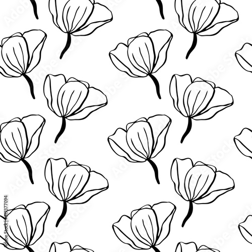 floral seamless pattern. Lines vector buds, line art