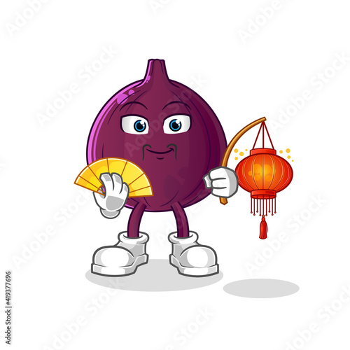 fig Chinese with lanterns illustration. character vector