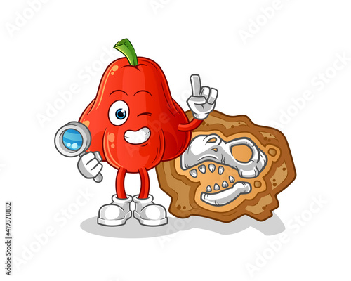 water apple archaeologists with dinosaur fossils mascot. cartoon vector