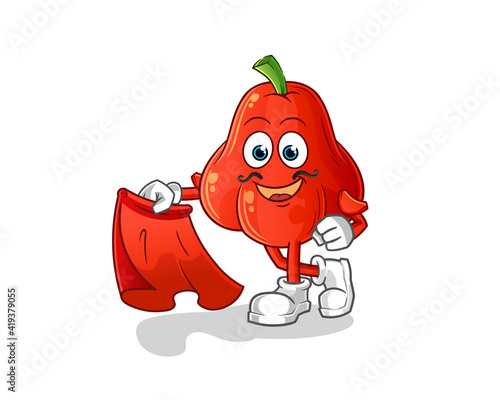 water apple matador with red cloth illustration. character vector