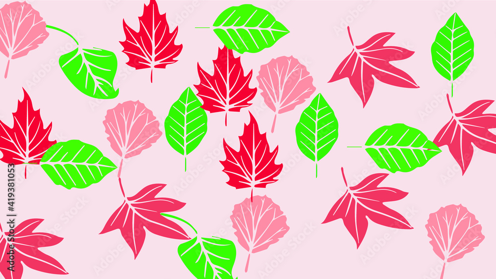 Fototapeta premium Seamless stylish leaves pattern vector background texture.
