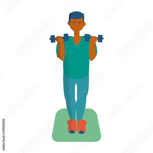 African american man doing exercises with dumbbells Cartoon illustration