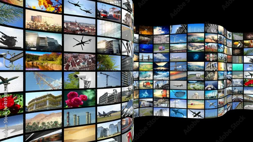 Wall of screens, many images - great for topics like broadcasting tv channels or movies over the Internet, communication, entertainment etc - loopable digital animation - 4K animation (3840x2160 px) Wall of screens, many images - great for topics like broadcasting tv channels or movies over the Internet, communication, entertainment etc - loopable digital animation - 4K animation (3840x2160 px)