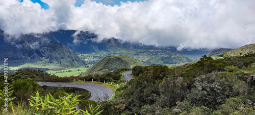 Volcanic Landscapes of Reunion Island at clouds altitude