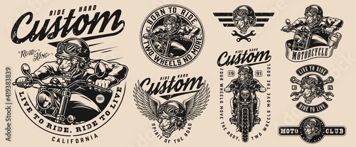 Motorcycle vintage monochrome designs