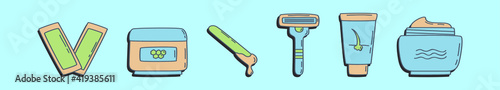 set of hair removing cartoon icon design template with various models. vector illustration isolated on blue background