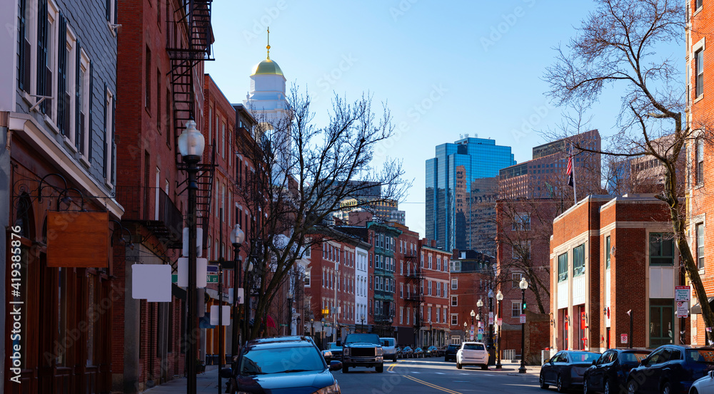 Fototapeta premium Panoramic street landscape in East Boston, Massachusetts