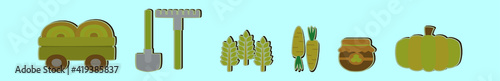 set of farming element cartoon icon design template with various models. vector illustration isolated on blue background