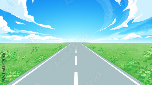 直線道路の風景イラスト_16:9