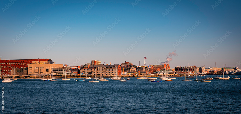 Panoramic Boston City and Seascape at the Boston Harbor