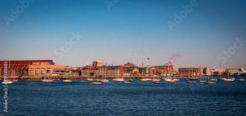 Panoramic Boston City and Seascape at the Boston Harbor