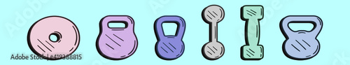 set of kettle bell cartoon icon design template with various models. vector illustration isolated on blue background