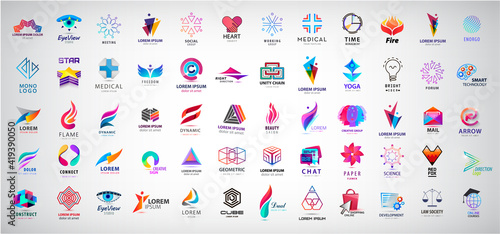 Vector huge set of abstract Logos And Icons. Design identity Elements Collection Isolated. Flat Icons For Business Template Logo, Business Symbol, men, geometric shape, family, flow, dual