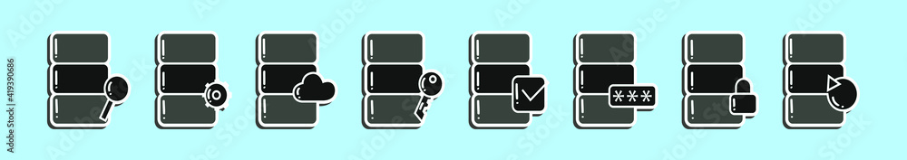 set of database cartoon icon design template with various models. vector illustration isolated on blue background set of database cartoon icon design template with various models. vector illustration isolated on blue background