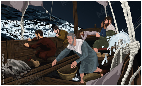 Jesus Asleep On A Pillow During A Windstorm On The Sea Of Galilee - as in Mark 4:35-41