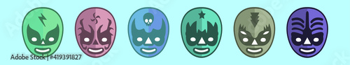 set of mexican wrestler mask cartoon icon design template with various models. vector illustration isolated on blue background