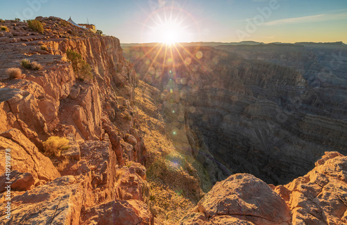 Beautiful landscapes of the Grand Canyon an amazing view of the sunset over the red-orange rocks that are millions of years old. USA, Arizona. © Volodymyr