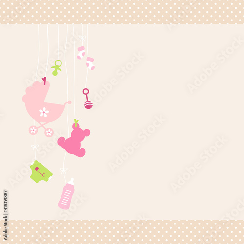 Links Hängende Babysymbole Mädchen Pink Grün Kanten Punkte Beige