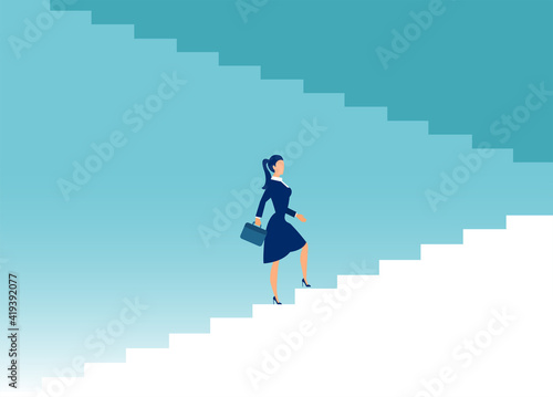 Vector of a business woman climbing up the stairs of success