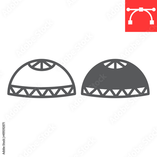 Muslim cap line and glyph icon, happy ramadan and religion, prayer cap vector icon, vector graphics, editable stroke outline sign, eps 10.