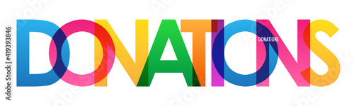 DONATIONS colorful vector typography banner isolated on white background