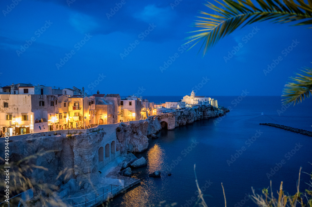 oldtown of picturesque Vieste on Gargano Peninsula at blue hour