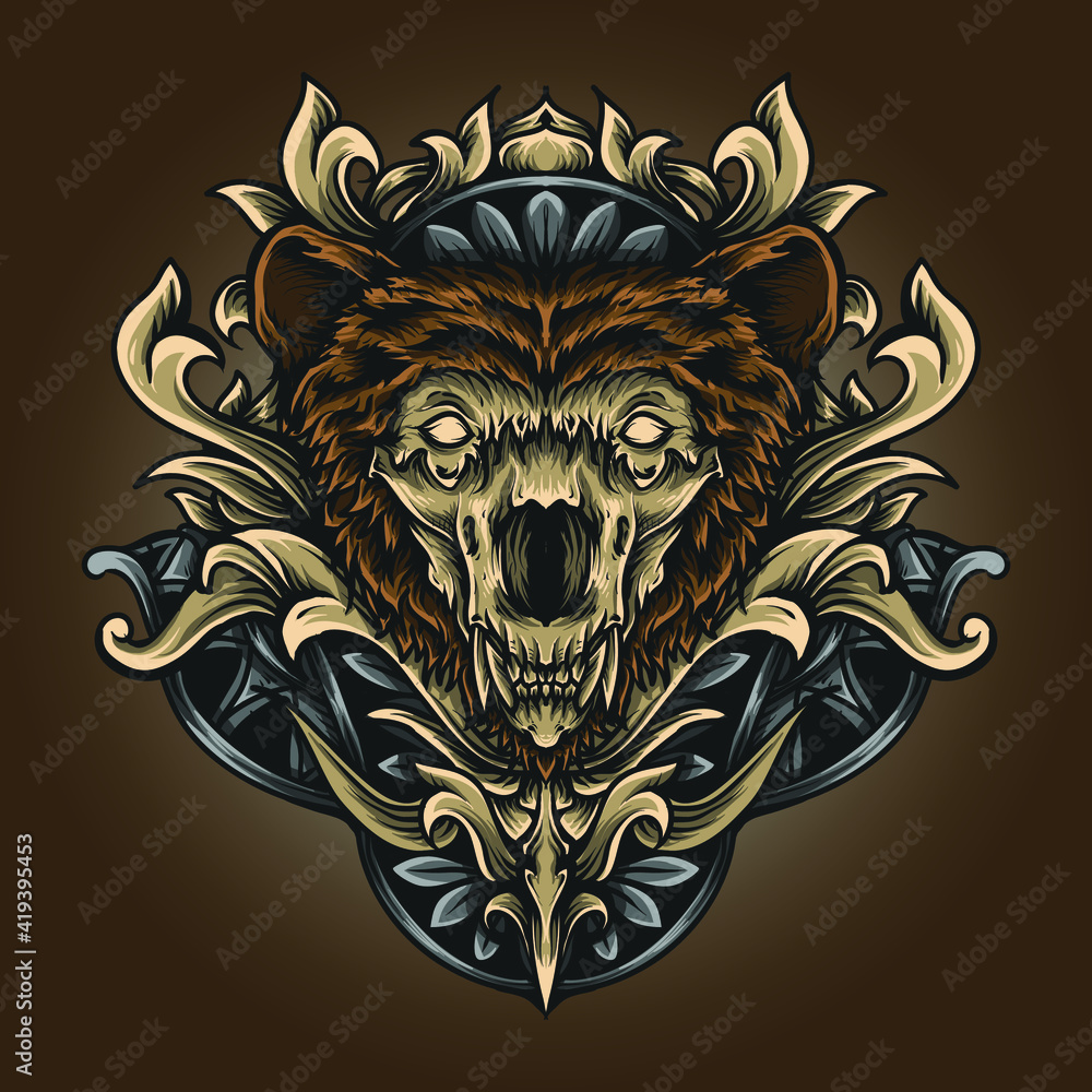 artwork and t-shirt design bear skull engraving ornament artwork and t-shirt design bear skull engraving ornament