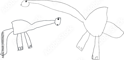 Kinderzeichnung mit zwei Dinosauriern